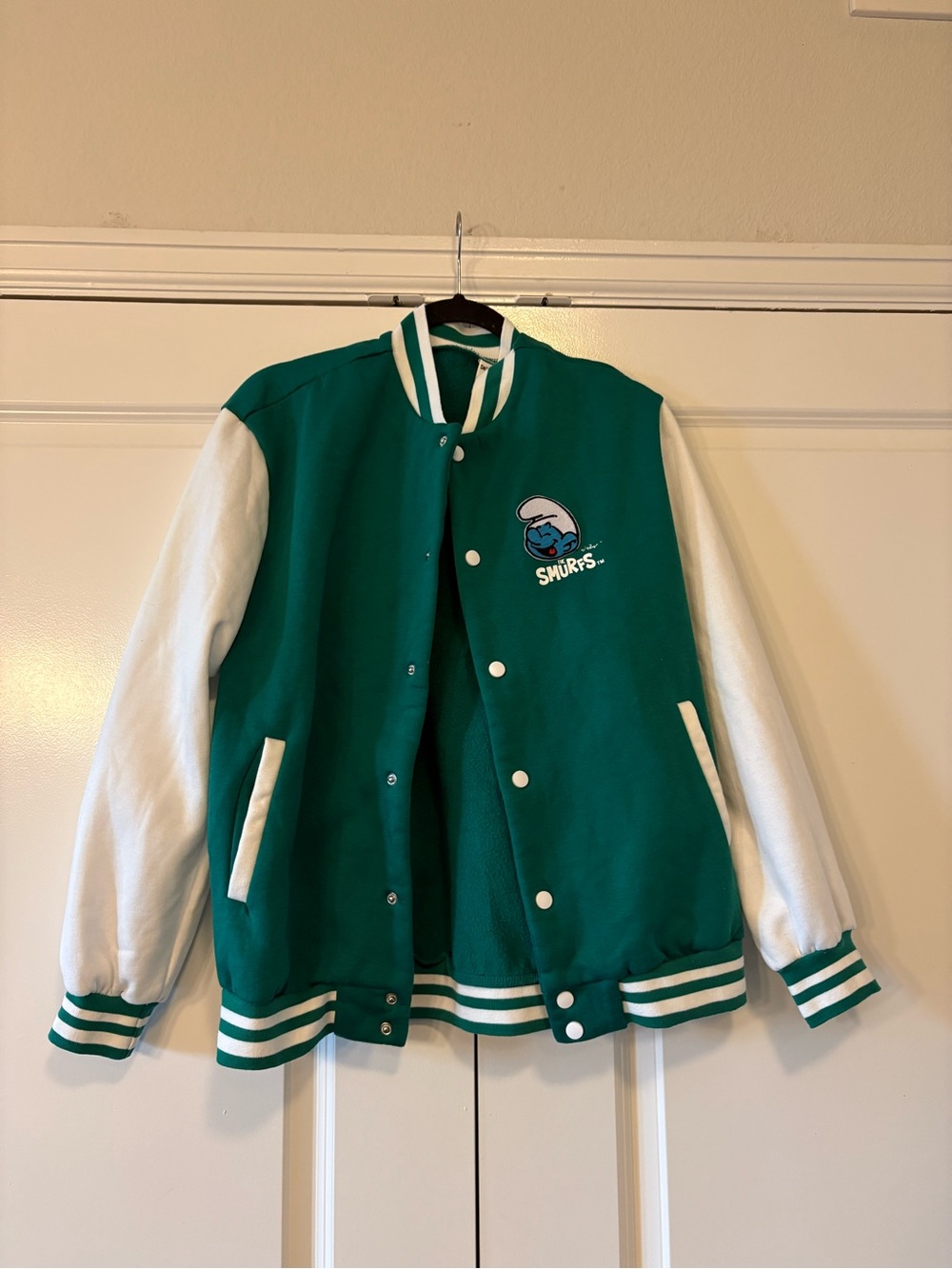 The Smurfs Green & White Varsity Jacket - Small